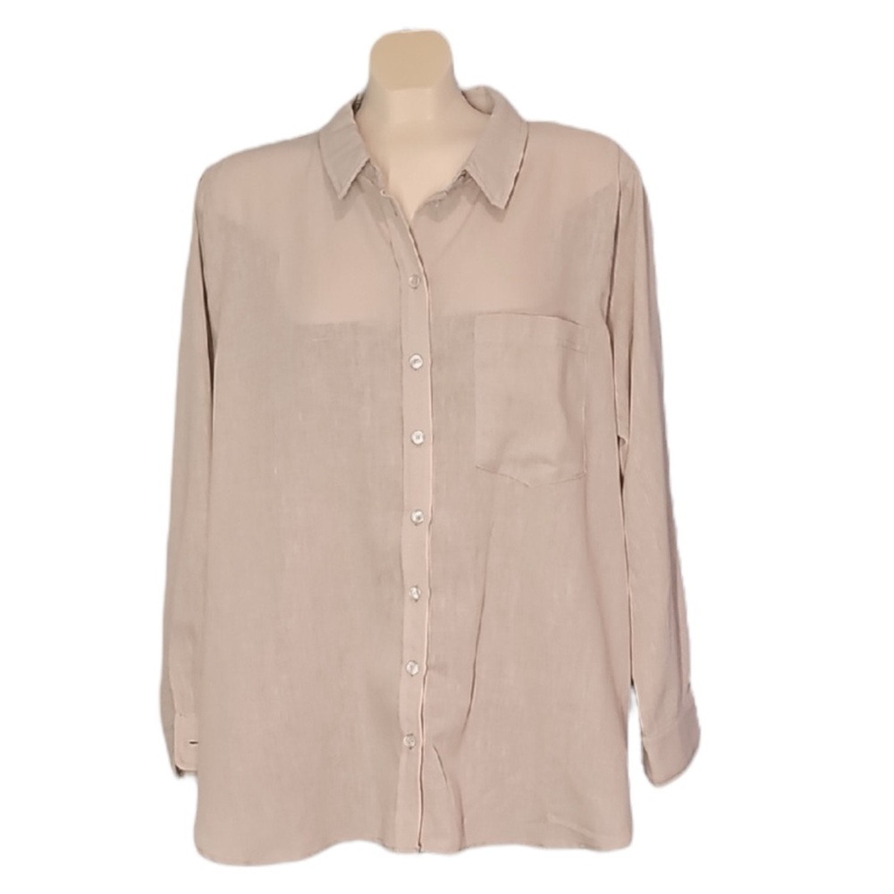 🌺 My Style Beige Button-Up Shirt, Size 1X